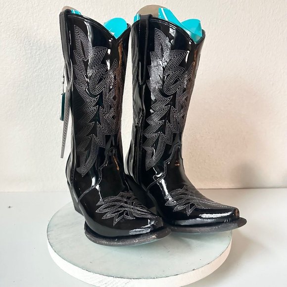 Lane Boots Shoes - Lane Off The Record Cowgirl Western Boots Black 7.5 Cowboy Snip Toe Rodeo Midi